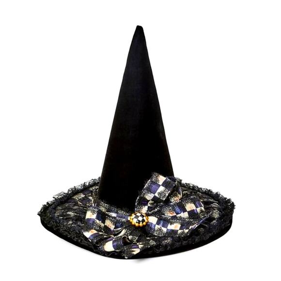 MACKENZIE-CHILDS Haunted House Courtly Check Witch Hat Black Velvet Halloween - Picture 1 of 13